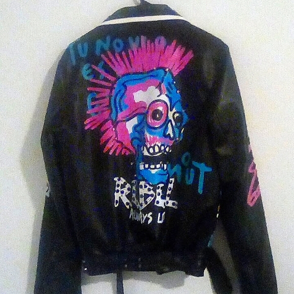Rebel leather jacket pink blue black white size S - Picture 2 of 5